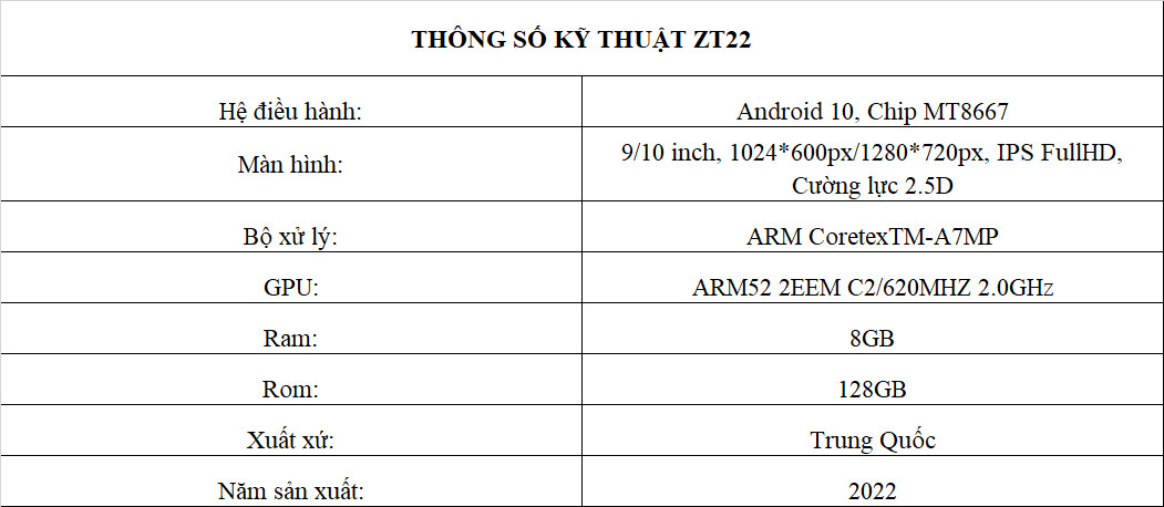 thông số kỹ thuật của zestech zt22